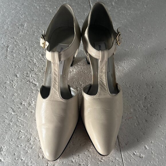 Liz Claiborne SZ7.5N Ivory Leather T-Strap Heels Formal Career Wedding Chic - Picture 2 of 9